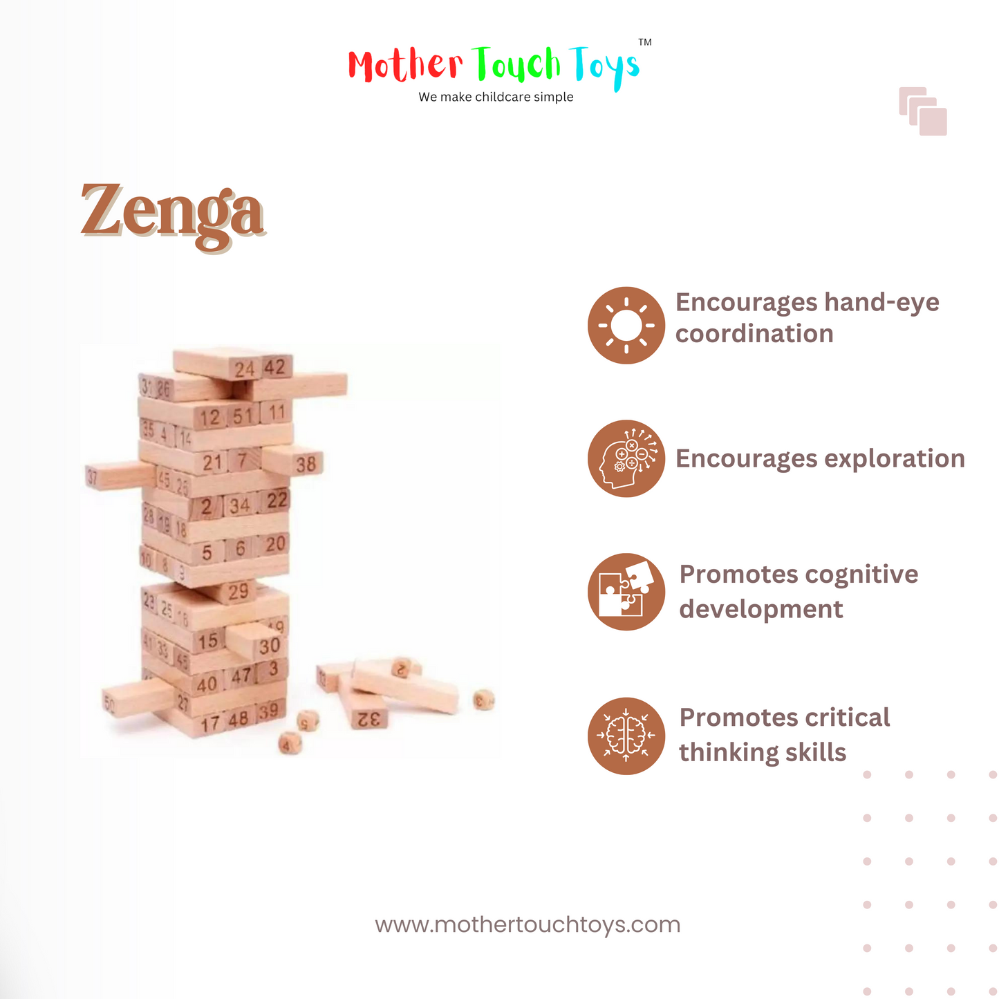 Wooden Zenga Game – Tumbling Tower Stacking Game for Adults, Office, Café & Parties