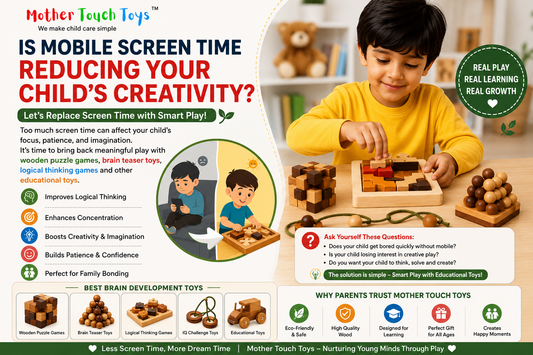 Educational wooden brain teaser toys for kids by Mother Touch Toys
