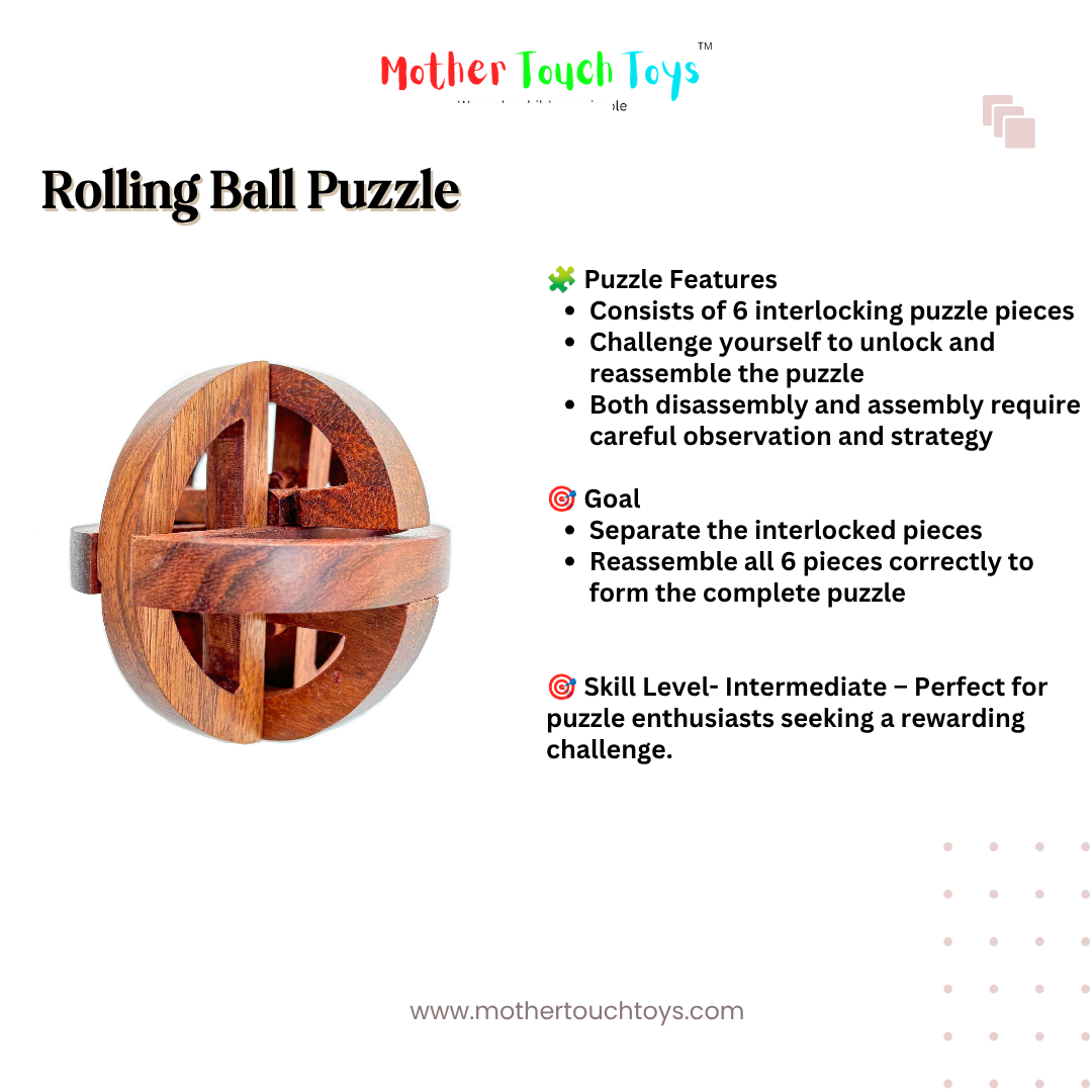 Mother Touch Wooden Rolling Ball Puzzle Toy – 3D Brain Teaser, Montessori Educational Wooden Toy for Kids & Adults.