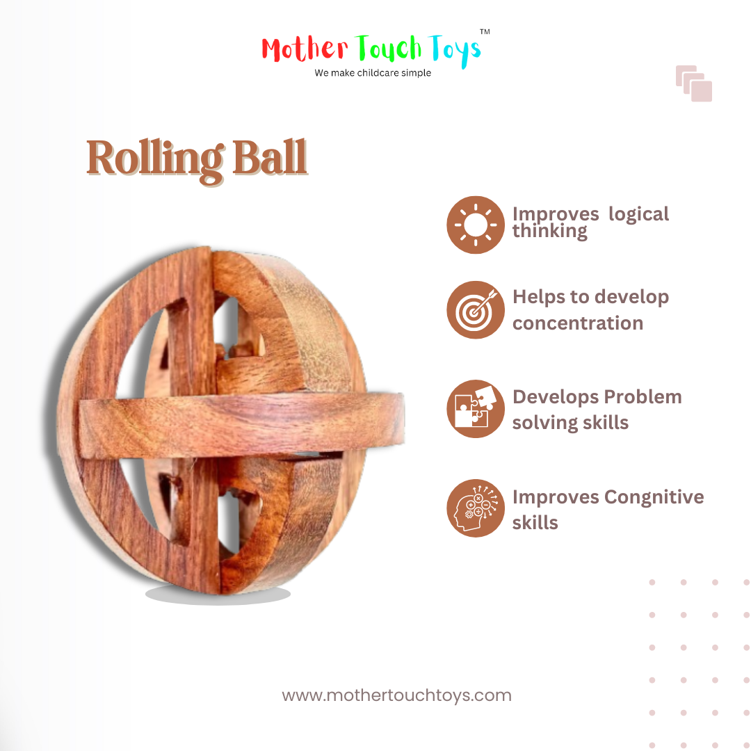 Mother Touch Wooden Rolling Ball Puzzle Toy – 3D Brain Teaser, Montessori Educational Wooden Toy for Kids & Adults.