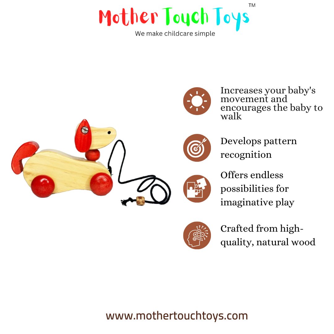 Wooden Dog Pull Toy Mother touch toys