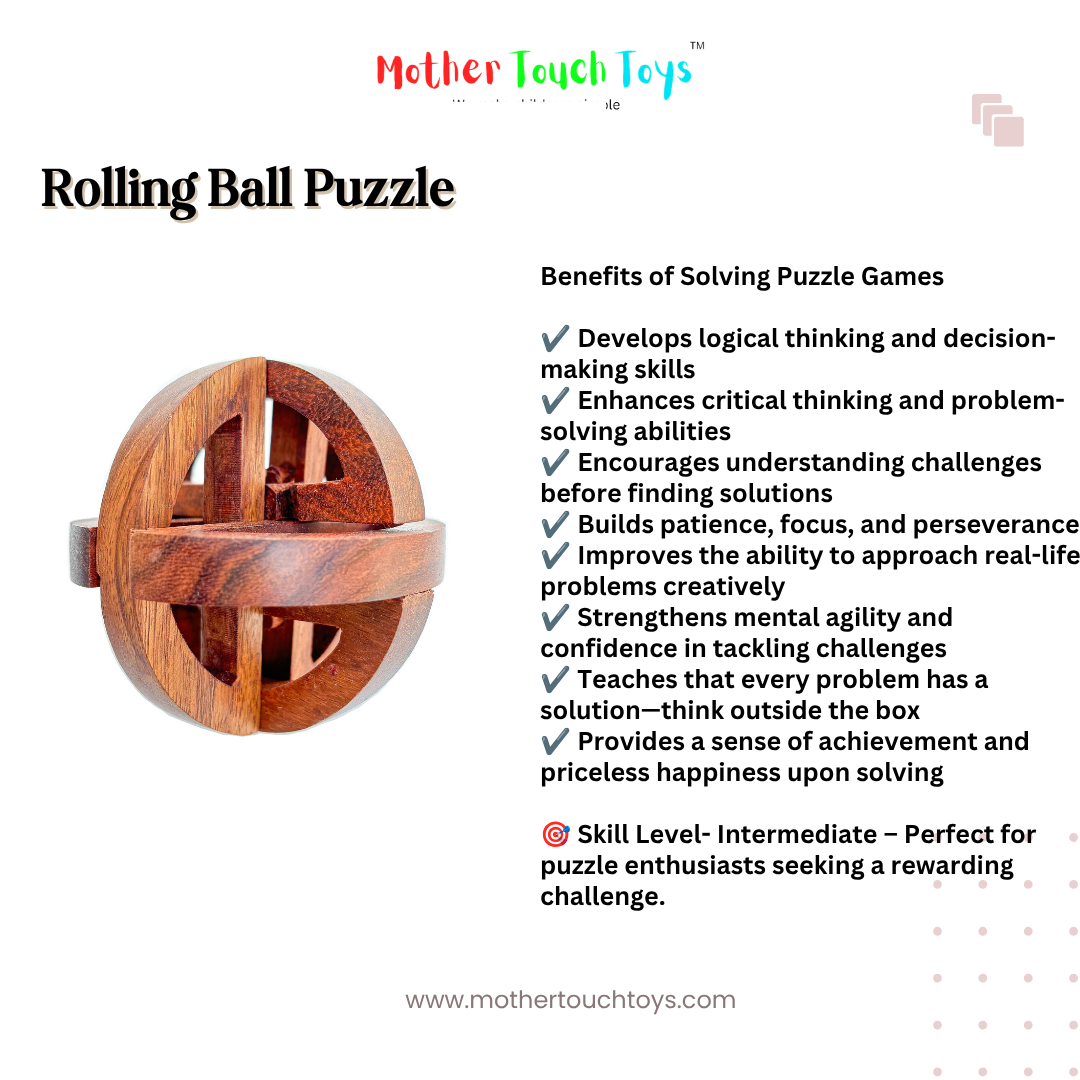 Mother Touch Wooden Rolling Ball Puzzle Toy – 3D Brain Teaser, Montessori Educational Wooden Toy for Kids & Adults.