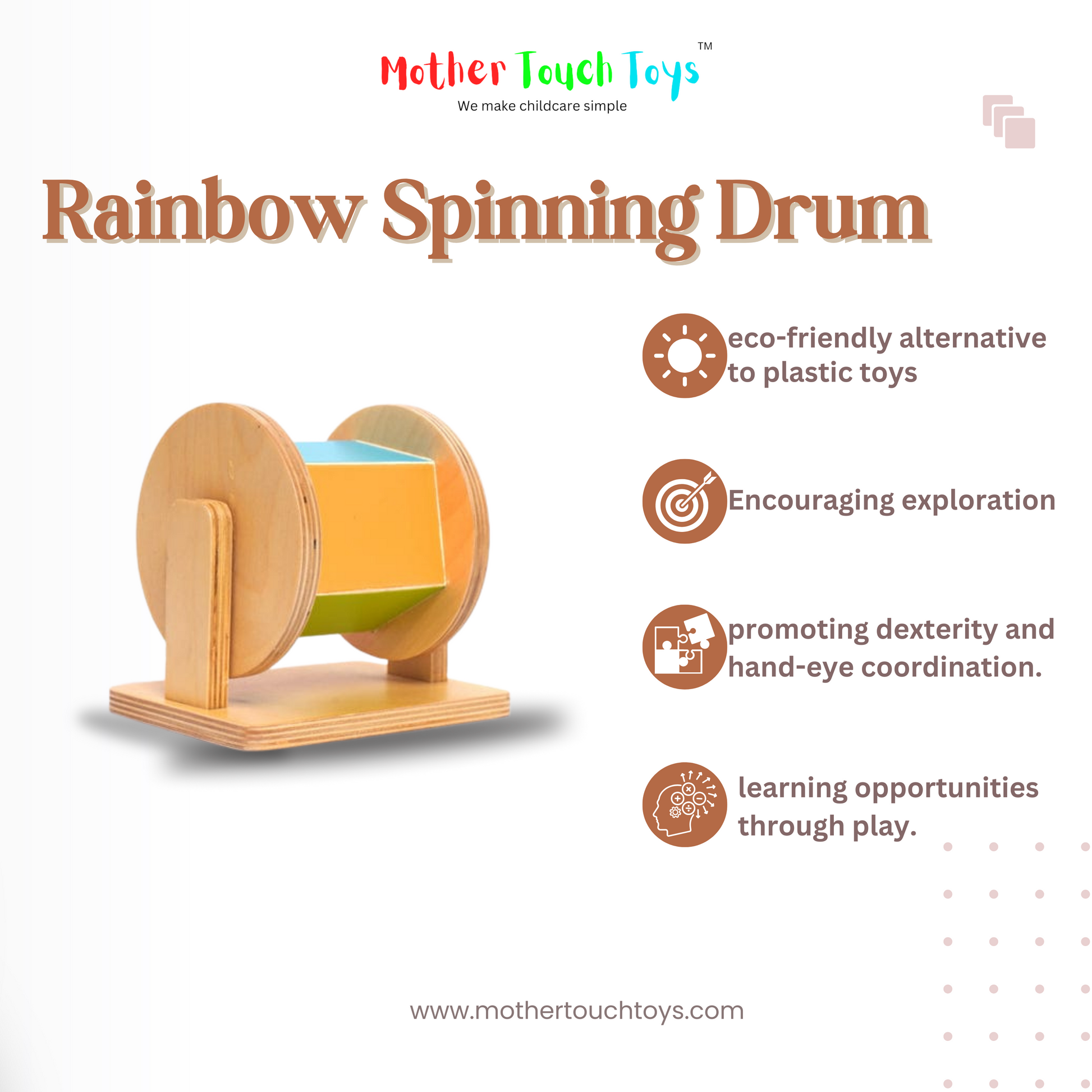 wooden rainbow spinning drum